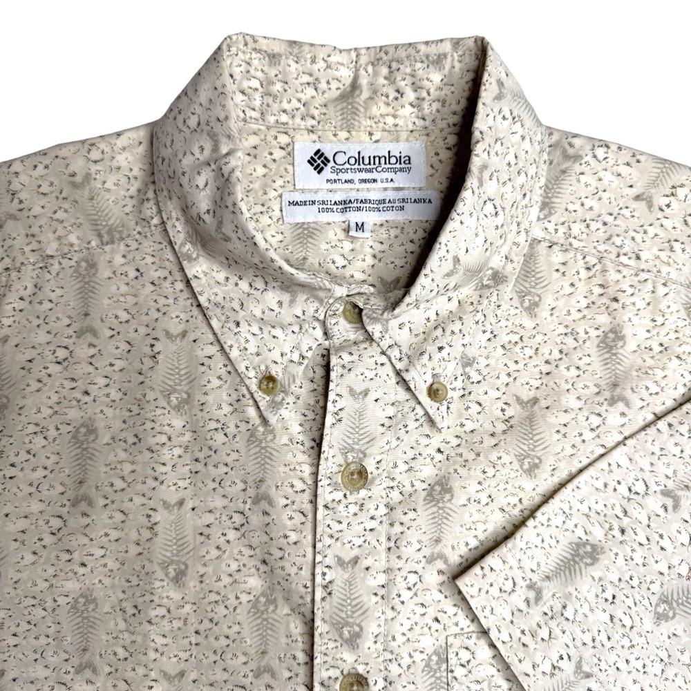 Vintage Columbia 2001 Button-Down Fish Skeleton Shirt Hipster Camping Outdoors